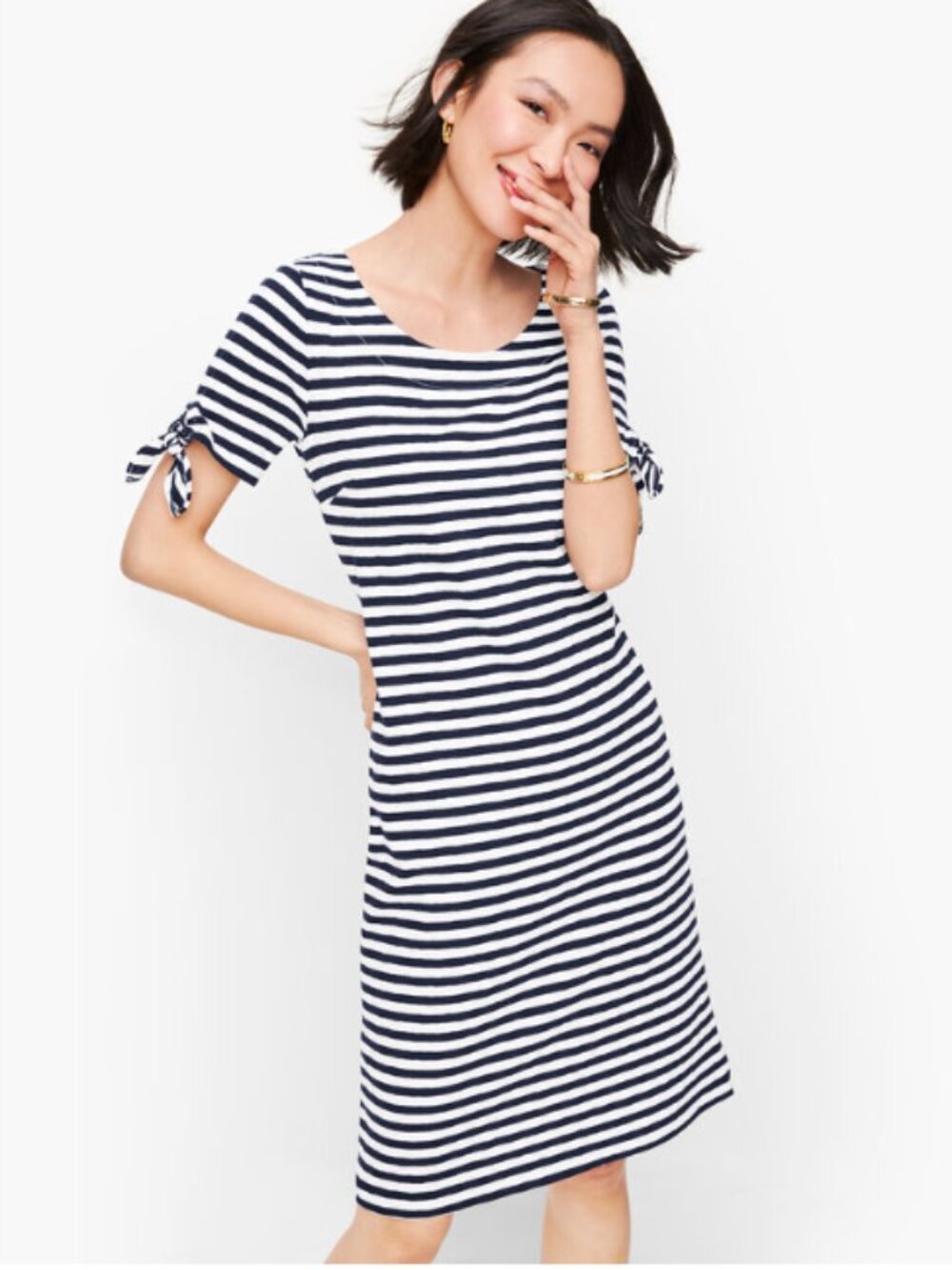 Talbots Black & White Striped Tie-Sleeve Mini Dress, LP